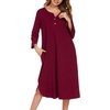 image:imageEkouaer Long Nightgowns for Women Button Sleepwear House Dress with Pockets  Plaid Sleep Shirt 34 Sleeve Night Shirt Soft Lounge Dress Plus Size Pajama Dress Winter Night Dress Daily Wear HomeWine Red