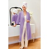 image:imageEkouaer Robes for Women Long Waffle Knit Bathrobe Shawl Collar House Coats  34 Sleeves Midcalf Length Lightweight Soft Casual Comfy Removable Belt SPA Kimono Nightgown with Pockets LoungewearLight PurpleSmall Waffle