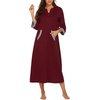 image:imageEkouaer Robes for Women Zipper Robe 34 Sleeves Housecoat with Pockets  Full Length Loungewear Easy ZipUp Nightgown Long Bathrobe 34 Sleeves for Everyday Comfort Lounging RecoveryStyle 1wine Red