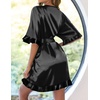 image:imageEkouaer Womens Silk Robe Short Satin Kimono Bathrobe Bridesmaid Sleepwear  Half Sleeve Ruffle Comfy Wedding Party Dressing Gown TabovekneelengthBlack
