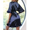 image:imageEkouaer Womens Silk Robe Short Satin Kimono Bathrobe Bridesmaid Sleepwear  Half Sleeve Ruffle Comfy Wedding Party Dressing Gown TabovekneelengthNavy Blue