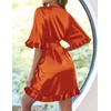 image:imageEkouaer Womens Silk Robe Short Satin Kimono Bathrobe Bridesmaid Sleepwear  Half Sleeve Ruffle Comfy Wedding Party Dressing Gown TabovekneelengthOrange