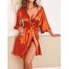 image:imageEkouaer Womens Silk Robe Short Satin Kimono Bathrobe Bridesmaid Sleepwear  Half Sleeve Ruffle Comfy Wedding Party Dressing Gown TabovekneelengthOrange