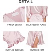 image:imageEkouaer Womens Silk Robe Short Satin Kimono Bathrobe Bridesmaid Sleepwear  Half Sleeve Ruffle Comfy Wedding Party Dressing Gown TabovekneelengthPurple