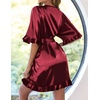 image:imageEkouaer Womens Silk Robe Short Satin Kimono Bathrobe Bridesmaid Sleepwear  Half Sleeve Ruffle Comfy Wedding Party Dressing Gown TabovekneelengthWine Red
