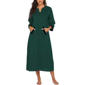 image:imageEkouaer Robes for Women Zipper Robe 34 Sleeves Housecoat with Pockets  Full Length Loungewear Easy ZipUp Nightgown Long Bathrobe 34 Sleeves for Everyday Comfort Lounging RecoveryStyle 1dark Green