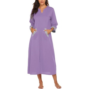 image:imageEkouaer Robes for Women Zipper Robe 34 Sleeves Housecoat with Pockets  Full Length Loungewear Easy ZipUp Nightgown Long Bathrobe 34 Sleeves for Everyday Comfort Lounging RecoveryPurple