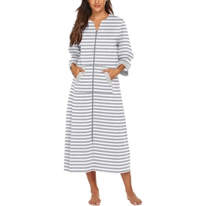 image:imageEkouaer Robes for Women Zipper Robe 34 Sleeves Housecoat with Pockets  Full Length Loungewear Easy ZipUp Nightgown Long Bathrobe 34 Sleeves for Everyday Comfort Lounging RecoveryGrey White Stripe