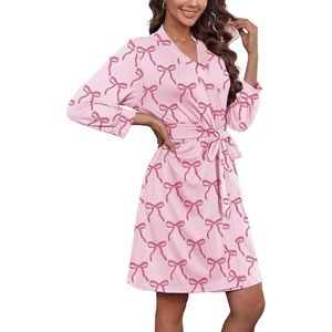 image:imageEkouaer Womens Robe Soft Lightweight 34 Sleeve Knit Bathrobe with Pockets  Lightweight SoftShort Knit Robe 34 Sleeves Knee Length Pockets Ideal for Sleepwear Loungewear Spa and BeachPink Bow