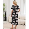 image:imageEkouaer Long Nightgowns for Women Short Sleeve Full Length Night Shirts  Soft Womens Night Gowns Plus Size Sleepwear V Neck House Dress with Pockets Pleated Front Nightdress for Sleeping LoungingBlack Pink Flower