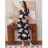 image:imageEkouaer Long Nightgowns for Women Short Sleeve Full Length Night Shirts  Soft Womens Night Gowns Plus Size Sleepwear V Neck House Dress with Pockets Pleated Front Nightdress for Sleeping LoungingBlack Pink Flower