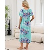 image:imageEkouaer Long Nightgowns for Women Short Sleeve Full Length Night Shirts  Soft Womens Night Gowns Plus Size Sleepwear V Neck House Dress with Pockets Pleated Front Nightdress for Sleeping LoungingBlue Flower