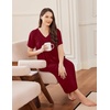 image:imageEkouaer Long Nightgowns for Women Short Sleeve Full Length Night Shirts  Soft Womens Night Gowns Plus Size Sleepwear V Neck House Dress with Pockets Pleated Front Nightdress for Sleeping LoungingWine Red