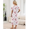 image:imageEkouaer Long Nightgowns for Women Short Sleeve Full Length Night Shirts  Soft Womens Night Gowns Plus Size Sleepwear V Neck House Dress with Pockets Pleated Front Nightdress for Sleeping LoungingRed Flower
