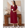 image:imageEkouaer Long Nightgowns for Women Short Sleeve Full Length Night Shirts  Soft Womens Night Gowns Plus Size Sleepwear V Neck House Dress with Pockets Pleated Front Nightdress for Sleeping LoungingWine Red