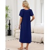 image:imageEkouaer Long Nightgowns for Women Short Sleeve Full Length Night Shirts  Soft Womens Night Gowns Plus Size Sleepwear V Neck House Dress with Pockets Pleated Front Nightdress for Sleeping LoungingNavy Blue