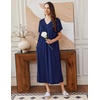 image:imageEkouaer Long Nightgowns for Women Short Sleeve Full Length Night Shirts  Soft Womens Night Gowns Plus Size Sleepwear V Neck House Dress with Pockets Pleated Front Nightdress for Sleeping LoungingNavy Blue
