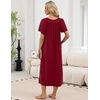 image:imageEkouaer Long Nightgowns for Women Short Sleeve Full Length Night Shirts  Soft Womens Night Gowns Plus Size Sleepwear V Neck House Dress with Pockets Pleated Front Nightdress for Sleeping LoungingWine Red