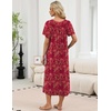 image:imageEkouaer Long Nightgowns for Women Short Sleeve Full Length Night Shirts  Soft Womens Night Gowns Plus Size Sleepwear V Neck House Dress with Pockets Pleated Front Nightdress for Sleeping LoungingFloral Red