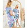 image:imageEkouaer Nightgowns for Women Short Sleeve Night Gowns Plus Size Night Shirt  Loungewear Plus Size Night ShirtSoft Sleep ShirtCasual Night dress for SleepingDaily WearTie Dye Blue Purple