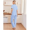 image:imageEkouaer Pajamas for Women Set Button Up Soft Pjs Short Sleeve Lounge Sets  Cute Ruffle SleeveNotch CollarSide PocketsComfy Lightweight FabricIdeal for Daily WearPostpartumPartyBlue Stripes Bow