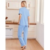 image:imageEkouaer Pajamas for Women Set Button Up Soft Pjs Short Sleeve Lounge Sets  Cute Ruffle SleeveNotch CollarSide PocketsComfy Lightweight FabricIdeal for Daily WearPostpartumPartyLight Blue