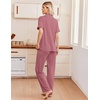 image:imageEkouaer Pajamas for Women Set Button Up Soft Pjs Short Sleeve Lounge Sets  Cute Ruffle SleeveNotch CollarSide PocketsComfy Lightweight FabricIdeal for Daily WearPostpartumPartyOld Rose