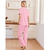 image:imageEkouaer Pajamas for Women Set Button Up Soft Pjs Short Sleeve Lounge Sets  Cute Ruffle SleeveNotch CollarSide PocketsComfy Lightweight FabricIdeal for Daily WearPostpartumPartyPink