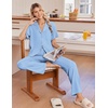 image:imageEkouaer Pajamas for Women Set Button Up Soft Pjs Short Sleeve Lounge Sets  Cute Ruffle SleeveNotch CollarSide PocketsComfy Lightweight FabricIdeal for Daily WearPostpartumPartyLight Blue