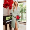 image:imageEkouaer Robe for Women Long Knit Kimono Bathrobe Soft Lightweight Sleepwear  Bath Robe with Pockets Cozy Loungewear 2026 Long Sleeves Inner and Fixed Outer Tie Mid Calf Robe for Sleep Shower TravelLight Green