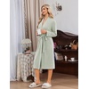 image:imageEkouaer Robe for Women Long Knit Kimono Bathrobe Soft Lightweight Sleepwear  Bath Robe with Pockets Cozy Loungewear 2026 Long Sleeves Inner and Fixed Outer Tie Mid Calf Robe for Sleep Shower TravelLight Green