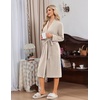 image:imageEkouaer Robe for Women Long Knit Kimono Bathrobe Soft Lightweight Sleepwear  Bath Robe with Pockets Cozy Loungewear 2026 Long Sleeves Inner and Fixed Outer Tie Mid Calf Robe for Sleep Shower TravelOatmeal