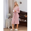 image:imageEkouaer Robe for Women Long Knit Kimono Bathrobe Soft Lightweight Sleepwear  Bath Robe with Pockets Cozy Loungewear 2026 Long Sleeves Inner and Fixed Outer Tie Mid Calf Robe for Sleep Shower TravelPink