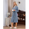 image:imageEkouaer Robe for Women Long Knit Kimono Bathrobe Soft Lightweight Sleepwear  Bath Robe with Pockets Cozy Loungewear 2026 Long Sleeves Inner and Fixed Outer Tie Mid Calf Robe for Sleep Shower TravelHazy Blue