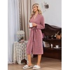 image:imageEkouaer Robe for Women Long Knit Kimono Bathrobe Soft Lightweight Sleepwear  Bath Robe with Pockets Cozy Loungewear 2026 Long Sleeves Inner and Fixed Outer Tie Mid Calf Robe for Sleep Shower TravelWine Red
