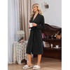 image:imageEkouaer Robe for Women Long Knit Kimono Bathrobe Soft Lightweight Sleepwear  Bath Robe with Pockets Cozy Loungewear 2026 Long Sleeves Inner and Fixed Outer Tie Mid Calf Robe for Sleep Shower TravelBlack