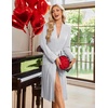 image:imageEkouaer Robe for Women Long Knit Kimono Bathrobe Soft Lightweight Sleepwear  Bath Robe with Pockets Cozy Loungewear 2026 Long Sleeves Inner and Fixed Outer Tie Mid Calf Robe for Sleep Shower TravelLight Gray