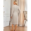 image:imageEkouaer Robe for Women Long Knit Kimono Bathrobe Soft Lightweight Sleepwear  Bath Robe with Pockets Cozy Loungewear 2026 Long Sleeves Inner and Fixed Outer Tie Mid Calf Robe for Sleep Shower TravelOatmeal