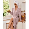 image:imageEkouaer Robes for Women Long Knit Bathrobe Soft Lightweight Kimono Robes  Womens Long Robes Soft Long Sleeve BathRobes with Pockets Ladies Mid Calf Length Casual Sleepwear with Inner Tie Outer Belt1pink