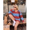 image:imageEkouaer Two Piece Sets for Women Fall Lounge Sets Long Sleeve Shorts Set  Oversized Matching Outfit 2026 Fall Striped Shirts and Shorts Set V Neck Top with Pockets Casual Matching Clothing SetRed Blue Combo