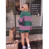 image:imageEkouaer Two Piece Sets for Women Fall Lounge Sets Long Sleeve Shorts Set  Oversized Matching Outfit 2026 Fall Striped Shirts and Shorts Set V Neck Top with Pockets Casual Matching Clothing SetPink Green Combo