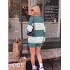 image:imageEkouaer Two Piece Sets for Women Fall Lounge Sets Long Sleeve Shorts Set  Oversized Matching Outfit 2026 Fall Striped Shirts and Shorts Set V Neck Top with Pockets Casual Matching Clothing SetGreen Combo