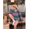image:imageEkouaer Two Piece Sets for Women Fall Lounge Sets Long Sleeve Shorts Set  Oversized Matching Outfit 2026 Fall Striped Shirts and Shorts Set V Neck Top with Pockets Casual Matching Clothing SetPink Green Combo