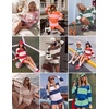 image:imageEkouaer Two Piece Sets for Women Fall Lounge Sets Long Sleeve Shorts Set  Oversized Matching Outfit 2026 Fall Striped Shirts and Shorts Set V Neck Top with Pockets Casual Matching Clothing SetPink Green Combo