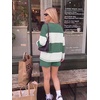 image:imageEkouaer Two Piece Sets for Women Fall Lounge Sets Long Sleeve Shorts Set  Oversized Matching Outfit 2026 Fall Striped Shirts and Shorts Set V Neck Top with Pockets Casual Matching Clothing SetGreen White Combo