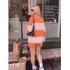 image:imageEkouaer Two Piece Sets for Women Fall Lounge Sets Long Sleeve Shorts Set  Oversized Matching Outfit 2026 Fall Striped Shirts and Shorts Set V Neck Top with Pockets Casual Matching Clothing SetOrange Pink Combo