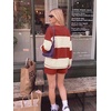image:imageEkouaer Two Piece Sets for Women Fall Lounge Sets Long Sleeve Shorts Set  Oversized Matching Outfit 2026 Fall Striped Shirts and Shorts Set V Neck Top with Pockets Casual Matching Clothing SetRed Beige Combo