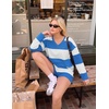 image:imageEkouaer Two Piece Sets for Women Fall Lounge Sets Long Sleeve Shorts Set  Oversized Matching Outfit 2026 Fall Striped Shirts and Shorts Set V Neck Top with Pockets Casual Matching Clothing SetBlue White Combo