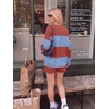 image:imageEkouaer Two Piece Sets for Women Fall Lounge Sets Long Sleeve Shorts Set  Oversized Matching Outfit 2026 Fall Striped Shirts and Shorts Set V Neck Top with Pockets Casual Matching Clothing SetRed Blue Combo