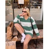 image:imageEkouaer Two Piece Sets for Women Fall Lounge Sets Long Sleeve Shorts Set  Oversized Matching Outfit 2026 Fall Striped Shirts and Shorts Set V Neck Top with Pockets Casual Matching Clothing SetGreen White Combo